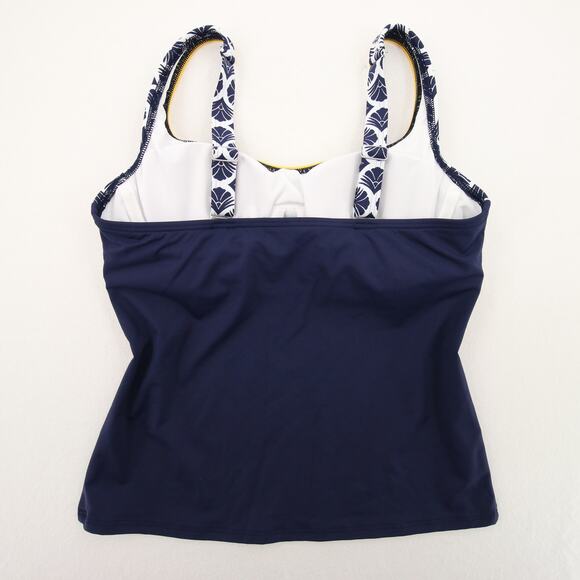 Lands End Tankini Swim Top Navy Yellow White Pattern Underwire Support Size 6P - Picture 8 of 8